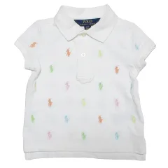 ポロ ラルフローレン POLO RALPH LAUREN ポロシャツ トップス ベビー キッズ 女の子 90cm 2/2T 半袖 ポニー 総刺繡 鹿の子 白 ホワイト X