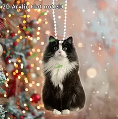 アクリル キーホルダー ハチワレ 白黒 長毛猫 大きめ 8cm 車 平面 2D おしゃれ バックミラー かわいい ネコ おもしろ 動物 アニマル インテリア ねこ t6163