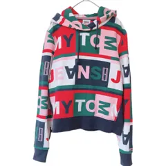 z1423 【美品】Tommy Jeans　トミージーンズ　オールオーバー　プリントフーディ　マルチカラー　パーカー　メンズ Sサイズ　裏起毛　オシャレ　高級　希少