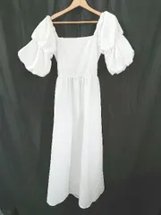 ◇ ⊂ ems excite オフショルダー ボリュームスリーブ 半袖 ロング丈 ワンピース サイズF ホワイト系 レディース E  【1508060011343】