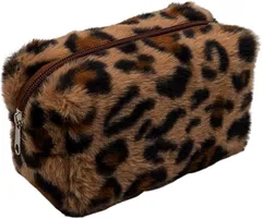 APOSITV ヒョウ柄 化粧ポーチ ファーポーチ フェイクファー ふわふわ モコモコ(ヒョウ柄)