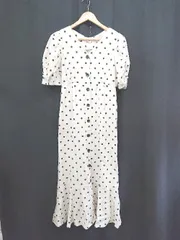 ◇ ⊂ ナチュラルクチュール ドット 水玉柄 リネン 半袖 ロング丈 シャツ ワンピース サイズL ベージュ系 レディース E  【1507160001889】