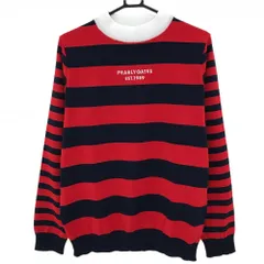 【新品】パーリーゲイツ セーター レッド×ネイビー ボーダー ロゴ白 ウール混 ニット メンズ 6(XL) ゴルフウェア PEARLY GATES