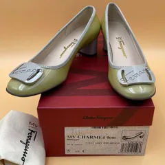 Salvatore Ferragamo フラット エナメル パンプス/サルヴァトーレ マイ フェラガモ/MY CHARME 0502239/収納袋 付き/表記 5 1/2 E/日本サイズ 22.5~23cm相当 服飾 (78-2025-0611-KO-004)