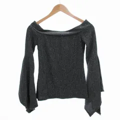 ビーシービージーマックスアズリア BCBGMAXAZRIA タグ付き カットソー Tシャツ オフショルダー ラメ フレアスリーブ 長袖 XS 黒 ブラック シルバー /VU△ 0318のサムネイル