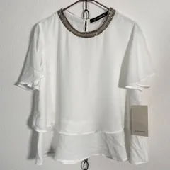 タグ付き未使用 ZARA BASIC シフォンドレスブラウス カットソー ビーズ装飾 ザラ