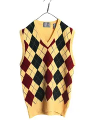 【お得なクーポン配布中!】 90s LORD&TAYLOR アーガイル ニット ベスト メンズ L レディース XL 程/ オールド Vネック ラム ウール セーター 重ね着 総柄 マルチカラー