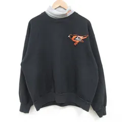 XL/古着 マジェスティック 長袖 スウェット メンズ 90s MLB ボルチモアオリオールズ モックネック ハイネック 黒他 ブラック メジャーリー