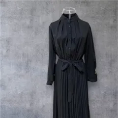 プリーツロングワンピース プリーツ 黒 ブラック きれいめ 清楚  Lサイズ
