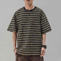美品】USED 00s マルチボーダー Tシャツ ボックスシルエット BLK 