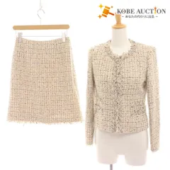 ■ アナイ セットアップ ジャケット タイトスカート トップス ボトムス ノーカラー ツイード レディース 38 ホワイト系