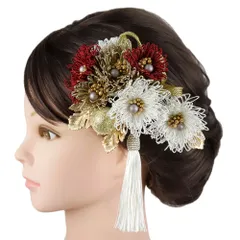 髪飾り 成人式 赤 ゴールド 振袖 前撮り 袴 花 白 組紐 房 玉飾り 大きい 小さい 2点セット 着物 和装 かんざし コーム Uピン No.9-5594