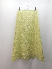 ◇ Te chichi テチチ 総レース 花柄刺繍 バックスリット 上品 ロング フレア スカート サイズS イエロー レディース E  【1310050022488】