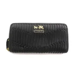 コーチ COACH マディソン ギャザー アコーディオン ジップアラウンド 長財布 ウォレット レザー ロゴ ラウンドファスナー 黒 ブラック ■GY18 /MQ
