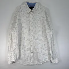 古着 トミーヒルフィガー TOMMY HILFIGER 長袖シャツ アルファベット ボタンダウン ロゴ 刺繍 L  ホワイト 総柄 メンズ
