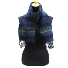 カシミヤ混 マフラー リバーシブル ブラック×ネイビー 無地×チェック