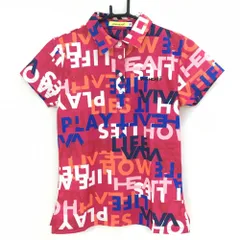 【超美品】ビバハート 半袖ポロシャツ ピンク×マルチ 英字総柄  レディース 40(M) ゴルフウェア VIVA HEART