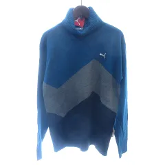 プーマ PUMA ニット セーター タートルネック 切替 刺繍 長袖 L 青 ブルー /AU