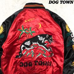 DOGTOWN スカジャン スーベニアジャケット 刺繍 ロゴ 龍 黒ヒョウ ブラックパンサー 豹 レオパード Lサイズ レッド ブラック 赤 黒 ドッグタウン