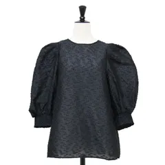 【美品】UNITED ARROWS ユナイテッドアローズ ブラウス 黒 紺 ブラック ネイビー サイズ:FREE | 25春夏 カットジャガード パフスリーブ ブラウス 5分袖 クルーネック シアー | トップス シャツ 半袖 【レディース】【中古】