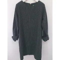 ◇ chocol raffine robe ストライプ 長袖 膝丈 ノーカラー ワンピース サイズ F ダークグレー ホワイト レディース  【中古】 【1203220000518】