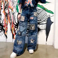 リメイク再構築フレアワイドデニムトラックパンツジップパンツジッパーデニムカモフラ No.331【dirty color/wide】再構築 リメイク デニム フレア