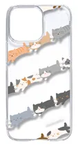 【新品未使用】iPhone15 Pro Max アイフォン15プロマックス クリア ハードケース (色々ねこストライプ) ボーダー 猫 三毛猫 トラ はちわれ 黒猫 動物 オシャレ かわいい 可愛い cl-ip15promax-326