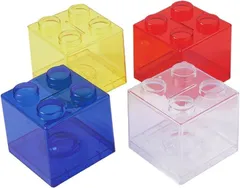 Lack labo 貯金箱 プラスチック製 4個セット カラフル 透明 目標シール付き 知育 教育玩具 ギフト 大容量 こども向け 取り出せる 500円玉 お札(クリアセット　青・赤・黄・クリア,  9.0 センチメートル X 9.0 センチメ)