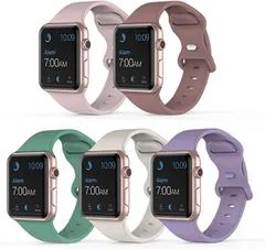 AUSOJOY 5本セット Apple Watch 交換バンド シリコン製 スポーツバンド( スターライト／スモーキーパープル／ラベンダーグレー／ニューカクタス／ピンクサンド,  42mm/44mm/45mm M/L)