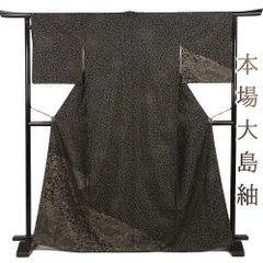 中古 本場 大島紬 着物 リサイクル 染大島 訪問着 正絹 黒地 こげ茶 花唐草 七宝 観世水 菊 桜 梅 身丈172cm 裄70.5cm Lサイズ No.3-0549