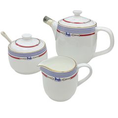RE131 CELINE セリーヌ 茶器 3点セット ティーポット ミルクピッチャー シュガーポッド 陶器 紅茶 食具のサムネイル