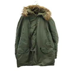 アルファ 90s USA製 オールド 中綿 フライトジャケット L カーキ ALPHA フェイクファー フード メンズ 古着 【231114】