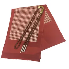 京やQ682 正絹 和装小物2点セット 帯揚げ帯締めセット 赤茶 ちりめん 幾何学文様 撚り房 丸組 セミフォーマル〜カジュアルまでOK 未使用 新古品