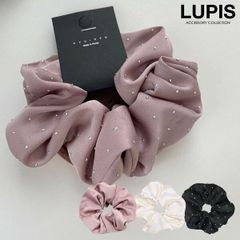 ヘアアクセサリー ヘアゴム シュシュ サテン キラキラ ドット柄 40代 シンプル 華やか 上品 ポニー お団子 ヘアアレンジ 韓国 韓国っぽ lupis ルピス v2647