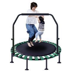 耐荷重300kg 大型122cm 折りたたみ 収納便利 静音設計 高弾力 安全ゴム式 補助手すり付き 室内室外兼用 エクササイズ用 トレーニング 子供用 トランポリン 大人用 家庭用 組み立て簡単 4段階調整可能