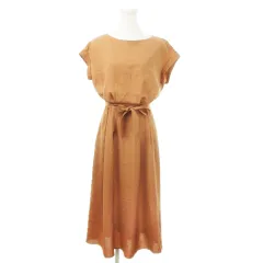 グリーンレーベルリラクシング ユナイテッドアローズ green label relaxing D P ブロード フィット&フレア ワンピース ロング 麻 リネン混 タック リボンベルト 36 S 茶 ブラウン 3526-126-2444 /MN12 ■GY19