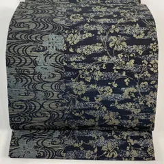 【美品】 袋帯 秀品 花唐草 観世水 金彩 黒 六通 正絹 【中古】