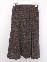 ◇ nano universe ナノ ユニバース 総柄 ロング フレア スカート サイズＦ ブラック ブラウン レディース P  【中古】 【1208300004493】