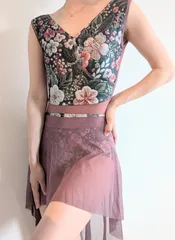 [Sakura Embroidery] モーブメッシュ　大人バレエレオタード　サイズSM