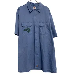 Dickies 半袖 ワークシャツ 2XL ブルー ディッキーズ ボタン ビッグサイズ バックプリント 胸ポケット 古着卸 アメリカ仕入 a703-6159