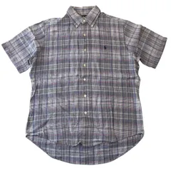 00s Ralph Lauren LINEN S/S SHIRT ラルフローレン 半袖チェックシャツ M マルチカラー リネン 麻 CUSTOM FIT 古着