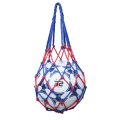 ☆ ブルー×レッド ☆ ボールネット サッカー ボール 持ち運び ネット ボールネット ボールバッグ バック ボール入れ ボール収納 網袋 あみぶくろ 持ち歩き 収納 保管 ネットバッグ キャリーネット 簡単 絡みにくい 持ちやすい バスケットボールのサムネイル