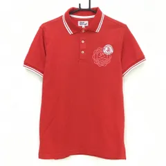 ★値下げ★【美品】ジャックバニー 半袖ポロシャツ レッド×白 襟袖口ライン ワッペン メンズ 4(M) ゴルフウェア Jack Bunny