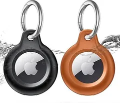 【在庫処分】airtag ケース 2枚入 airtag キーホルダー IPX8防水性 air tag ケ-ス 全面保護 エアタグ用 耐衝撃 軽量 キーリング付き AirTag対応（ブラック+ブラウン）