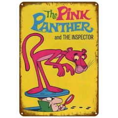 【839】新品 レトロ アルミ看板 ★ Pink PANTHER ★ ピンクパンサー 映画 アニメ アメリカン雑貨 ガレージ フェンス ヴィンテージ ブリキ看板