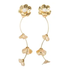 【ゴールド×イヤリング】[Cream dot. クリームドット公式] イヤリング レディース   低アレルギー 揺れる ネジ式 ヴィンテージ調 ウェーブ フラワー 花 花びら デイジー ボタニカル セミマット ロング 大人