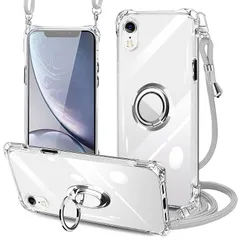 PAILAIMEN iPhone xr ケース クリア ネック リング付き ショルダー 耐衝撃 対応 アイフォンxr スマホケース 肩掛け 斜めかけ 透明 TPU ストラップ付き 薄型 軽量 紐付き 斜めがけ 織りストラップ付き 肩掛け 縦/横 2WAY  1