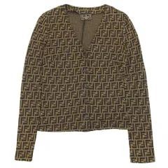 美品 FENDI フェンディ ヴィンテージ ズッカ柄 ニットカーディガン ブラウン レディース 古着 中古 USED