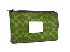 ■美品■ COACH コーチ 91380 シグネチャー PVC マルチポーチ マルチケース 小物入れ レディース グリーン系 DH1052