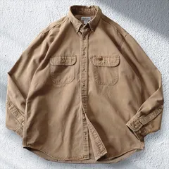 ■古着 Carhartt カーハート ワークシャツ 厚地 長袖 ボタンダウンキャメル フェード L【J1163】